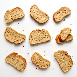 Set Of Slices Toast Bread Isolated On A White Background, Top View
