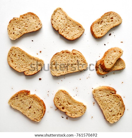 Set of slices toast bread isolated on a white background, top view