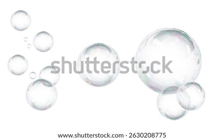  Set of Soap bubble floating on white background