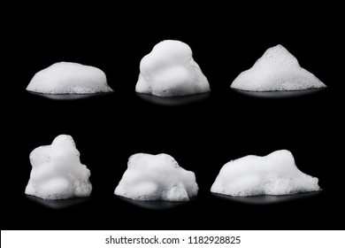 Set Of Soap Bubbles Foam Isolated On Black Background.