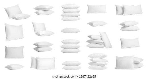 Set of soft pillows isolated on white  - Shutterstock ID 1567422655