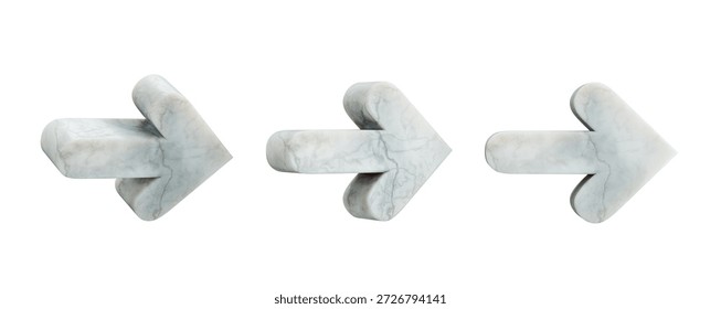Set of solid marble arrows isolated on transparent white background.