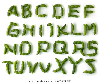 Set Of Soybean Alphabet Letters Over White Background