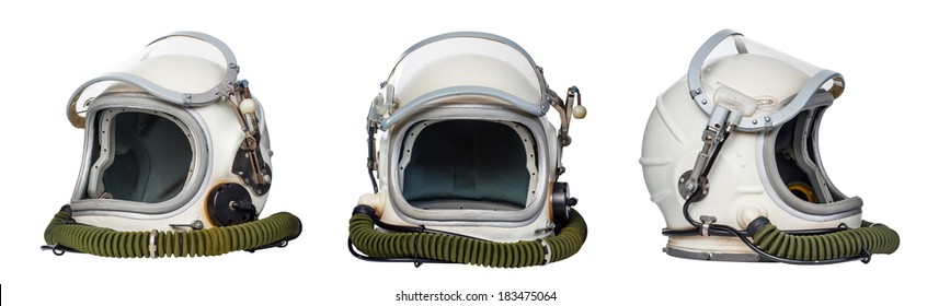 Set of space helmets isolated on a white background. 