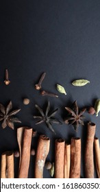 Set of spices, spices for mulled wine, mulled wine recipe, spices on a black background, iodized spices on a black background         - Shutterstock ID 1618603501