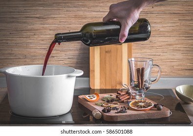 Set Of Spices And Wine For Making Mulled Wine