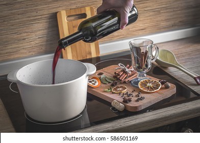 Set Of Spices And Wine For Making Mulled Wine