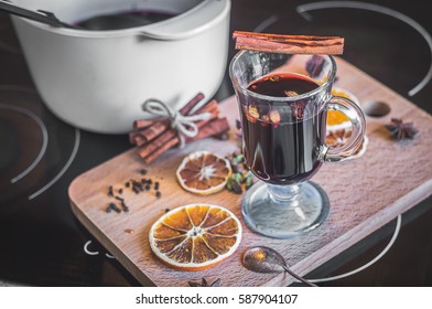 Set Of Spices And Wine For Making Mulled Wine