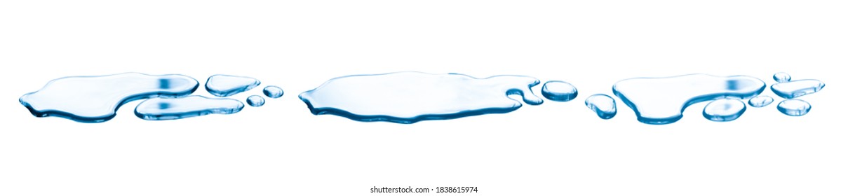 set of spill water drop on the floor isolated with clipping path on white background.