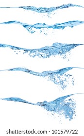 Set Of Splashing Water Waves, Isolated On The White Background.