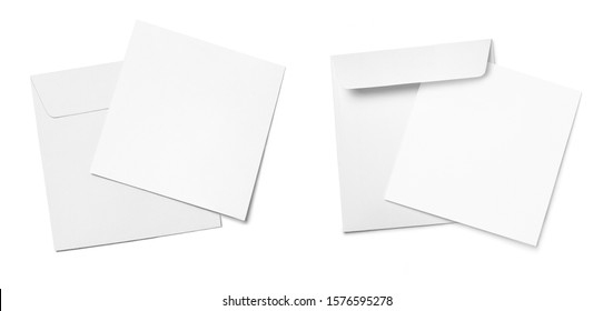 Set of square envelopes with blank papers, isolated on white background - Shutterstock ID 1576595278