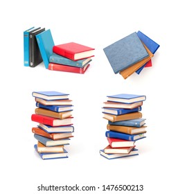 Set Of Stacks Of Books Isolated On White Background