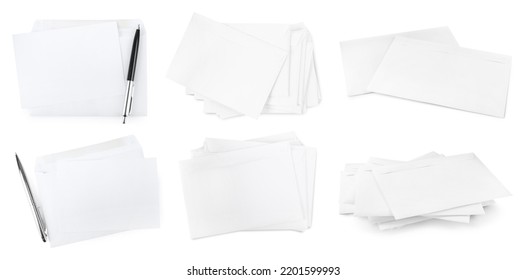 Set with stacks of letters on white background. Banner design
