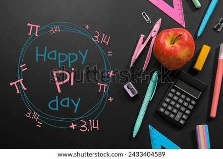 Set of stationery and apple on dark background. Pi Day celebration Zdjęcia stock © 