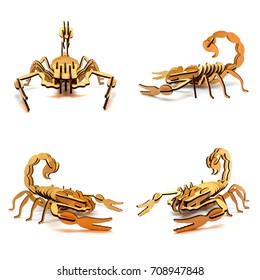 Set of statuettes of brown wooden scorpions isolated on a white background - Shutterstock ID 708947848