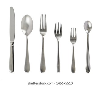 Set of steel metal table cutlery isolated over white background - Powered by Shutterstock