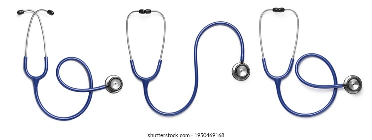 Set with stethoscopes on white background, top view. Banner design - Shutterstock ID 1950469168