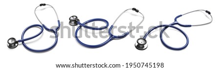 Set with stethoscopes on white background. Banner design