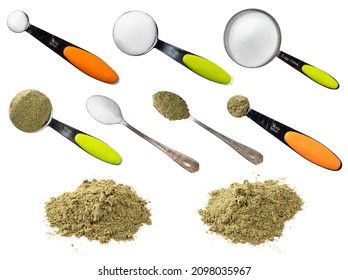 Set Of Stevia Rebaudiana (natural Sugar Substitute) Cutout On White Background