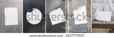 Set of Sticker Mockup Template Texture Paper. Street Urban Round Square Rectangle Grunge Torn Glued Logo