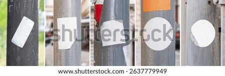 Set of Sticker Mockup Template Texture Paper. Street Urban Round Square Rectangle Grunge Torn Glued Logo