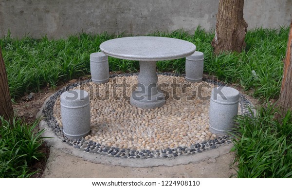 Set Stone Table Benches Garden Chinese Nature Parks Outdoor