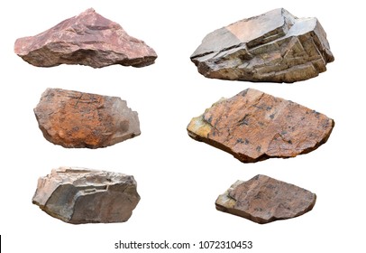 Set of stones isolated on white background.Total big granite rock stone,group stone isolated on white background.rock stone isolated on white background.