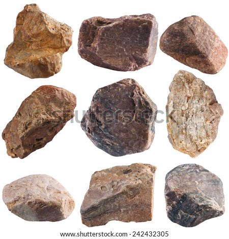 Set of stones isolated on white background. Natural minerals mined in Russia.