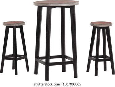 Set Of Stools And Table Over Isolated White Background