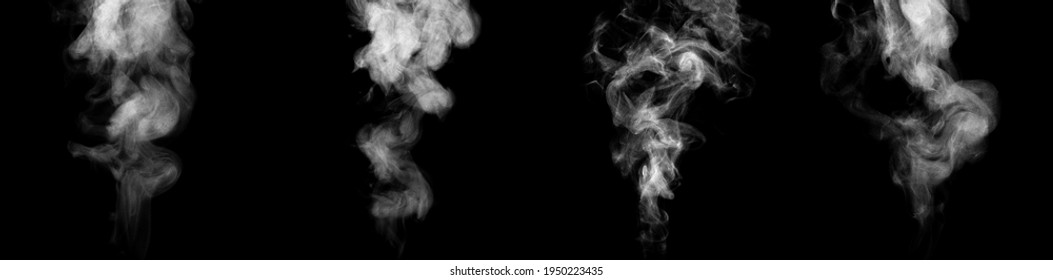 Set of streams of steam isolated on black background - Shutterstock ID 1950223435
