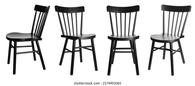 Set with stylish black chairs on white background. Banner design - Shutterstock ID 2174901065
