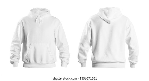 Set of stylish hoodie sweater on white background, front and back view. Space for design 