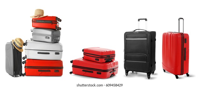 Set of suitcases on white background - Shutterstock ID 609458429