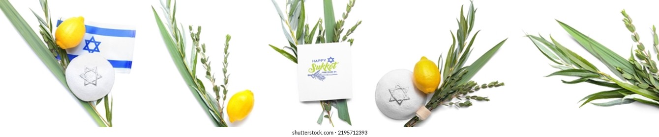 Set Of Sukkot Festival Symbols On White Background