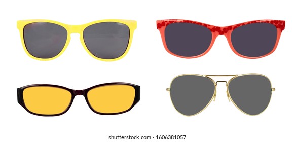 Set Sunglasses Isolated On White Background Stock Photo 1606381057 ...