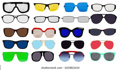 A set sunglasses white background for drawing portrait an isolated
