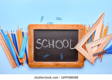 Set Supplies Chalkboard Text School On Stock Photo 1699588588 ...