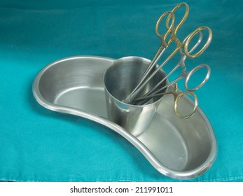 Set Of Surgical Instrument On Sterile Tray