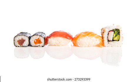 Set of sushi food over white background - Shutterstock ID 273293399