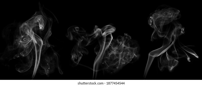 Set swirling movement of white smoke group, abstract line Isolated on black background