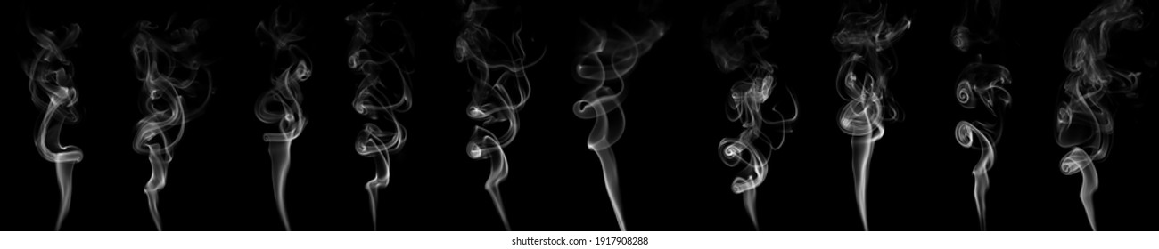 set swirling movement of white smoke group, abstract line Isolated on black background