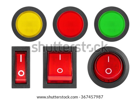 Set of switches and buttons, isolated on white background
