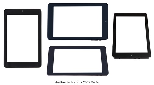 set of tablet pc with cut out screen isolated on white background