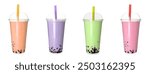 Set of tasty bubble tea on white background