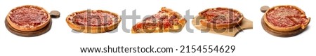 Set of tasty Chicago-style pizza isolated on white  Stock photo © 