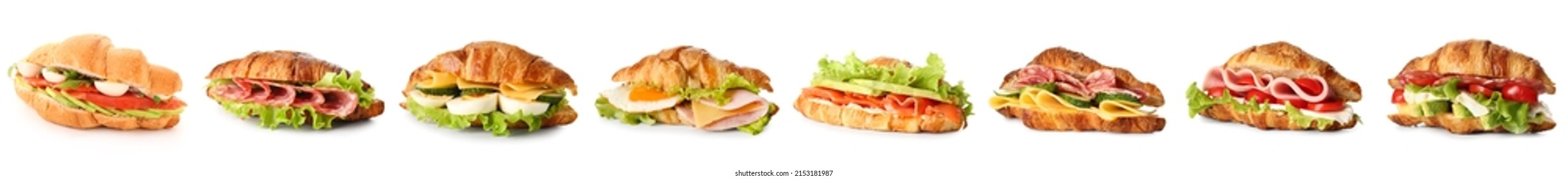 Set of tasty croissant sandwiches on white background - Powered by Shutterstock