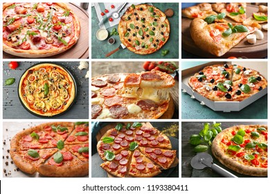 Set of tasty Italian pizzas