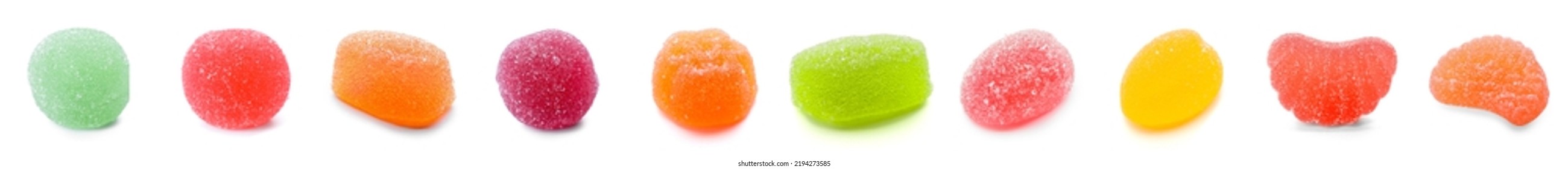 Set of tasty jelly candies on white background