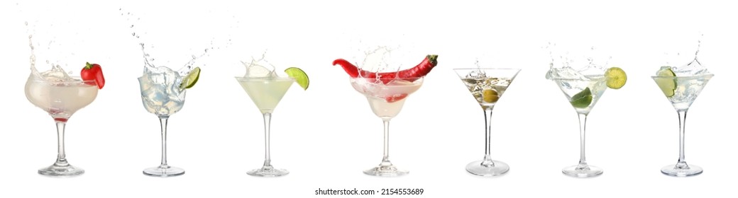 Set of tasty martini cocktails with splashes isolated on white - Powered by Shutterstock