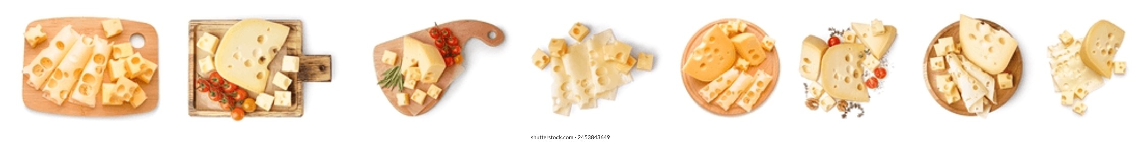 Set of tasty Swiss cheese on white background, top view - Powered by Shutterstock